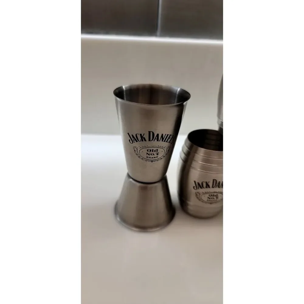 Jack Daniel's Old No 7 Stainless Steel Shot Glass Jigger Bar Set 6pc VTG 2007